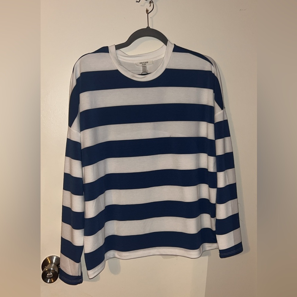 Cable & Gauge Navy and White Striped Long Sleeve Tee